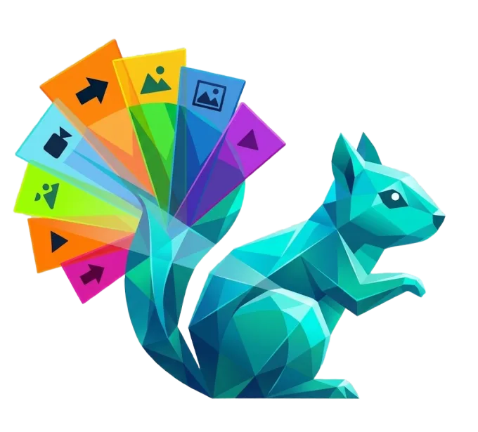 SquirrelCast mascot projecting mapped visuals onto a wall